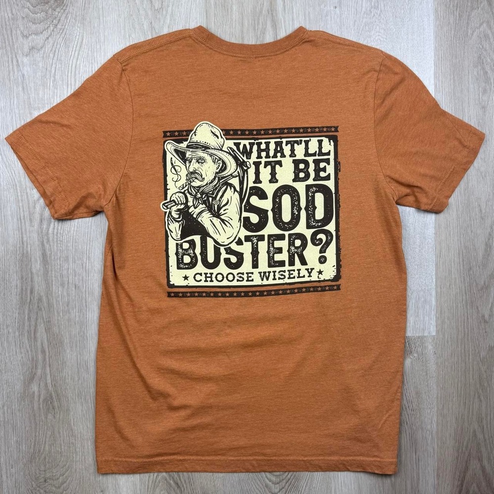 Fort Worth Texas Kitchen Sod Buster Cowboy Graphic Tee‎ Shirt Rust M
